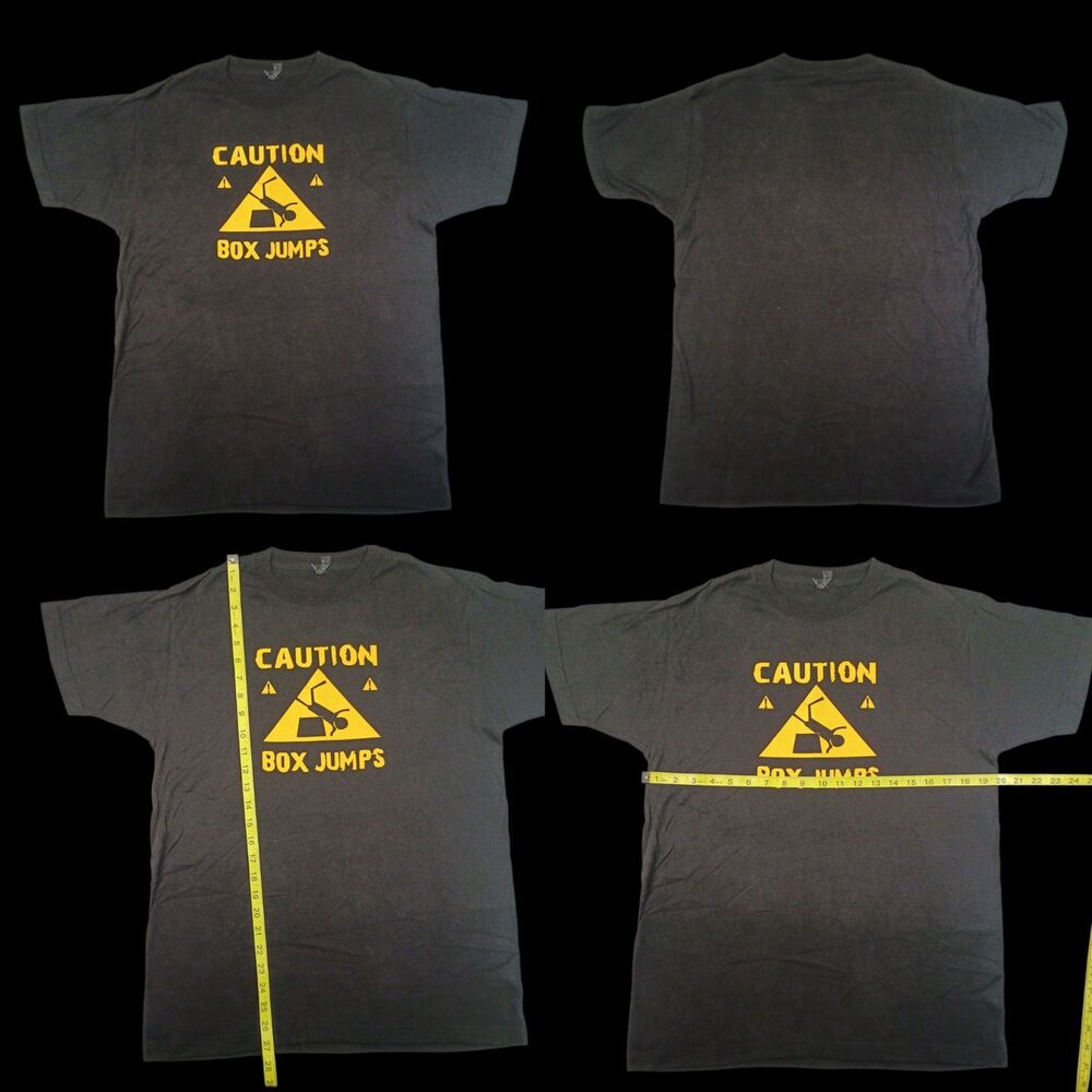 Woman's Medium Caution Box Jumps Funny Workout Gym T-Shirt Tultex Moisture Wick